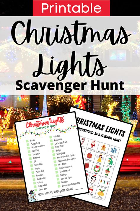 Christmas Lights Scavenger Hunt, Christmas Light Scavenger Hunt, Christmas Scavenger Hunt, Scavenger Hunt Games, Fun Christmas Party Games, Joy Sign, Fun Christmas Games, Scavenger Hunt For Kids, Holiday Gift Card