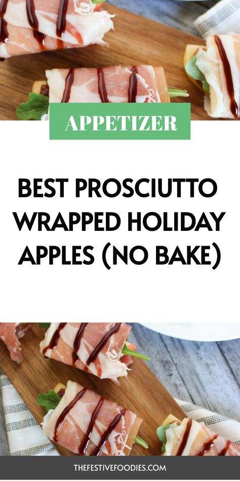 Take your holiday appetizers up a notch with these easy prosciutto apple bites! Thinly sliced apples get wrapped in savory prosciutto ham and herb+cheese for the perfect festive roll up. Follow this simple recipe to make prosciutto apple roll ups that are sure to wow guests in minutes. An elegant holiday appetizer that comes together in a breeze! Prosciutto Wrapped Appetizers, Prosutto Appetizers, Prochutto Appetizer Recipes, Prochutto Recipes Prosciutto, Apple Roll Ups, Apple Roll, Appetizer Wraps, Apple Bites, Prosciutto Wrapped