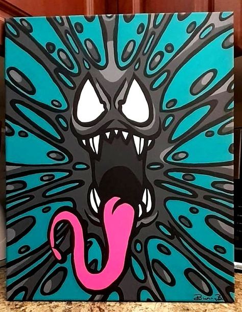 Venom Painting, Arte Doodle, Trippy Painting, Posca Art, Canvas Drawing, Hippie Painting, Cute Canvas Paintings, Easy Canvas Art, Canvas Drawings