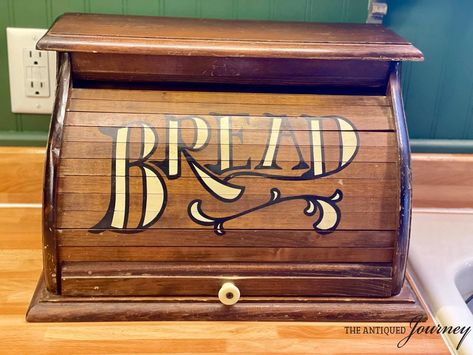 Learn how to decorate with vintage bread boxes! With a little imagination, you can re-imagine uses for these old boxes in ways that no one else would think of! #vintagedecor #breadboxes Wood Recipe Box Ideas, Breadbox Repurposed, Wooden Bread Box, Snack Station, Vintage Bread Boxes, Top Of Cabinets, Antique Aesthetic, Bread Bin, Hand Wipes