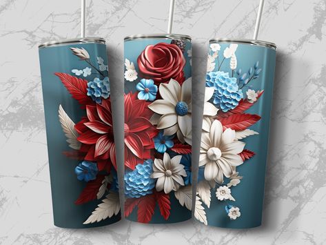 American Patriotic Tumbler Colorful Flowers Design Perfect 4th of July Independence Gift USA Pride True Patriots of United States of America by EpicMDCreations on Etsy Usa Pride, American Patriot, Tumbler Gift, Vibrant Red, Blue Flowers, Colorful Flowers, Ideal Gift, Flower Designs, 4th Of July