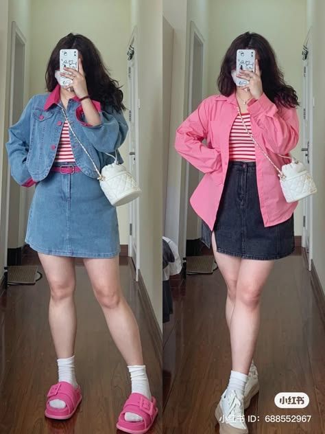 Cute Outfits For Chubby Girl, Kpop Plus Size Outfits, Plus Size Korean Fashion Women's Casual, Barbie Plus Size Outfits, Korean Outfits Plus Size, Plus Size Kpop Concert Outfit, Chubby Outfit Ideas Summer, Mid Size Spring Outfits 2024, Chubby Fashion Outfits Casual