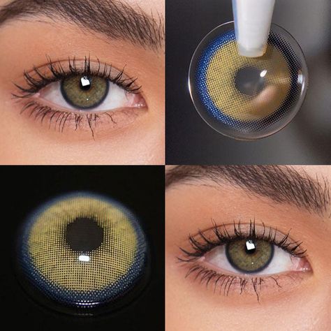 Beautiful Contact Lenses, Yellow Contacts, Bold Eyebrows, Brown Contact Lenses, Colored Mascara, Colored Eye Contacts, Eye Contacts, Colored Contact Lenses, Hairstyles For Layered Hair