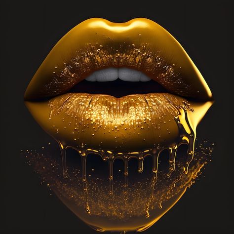 Gold Drip Makeup, Dripping Gold Makeup, Gold Lips Wallpaper, Colored Lipstick, Dripping Gold, Metallic Liquid Lipstick, Dripping Lips, Lip Wallpaper, Background Gold