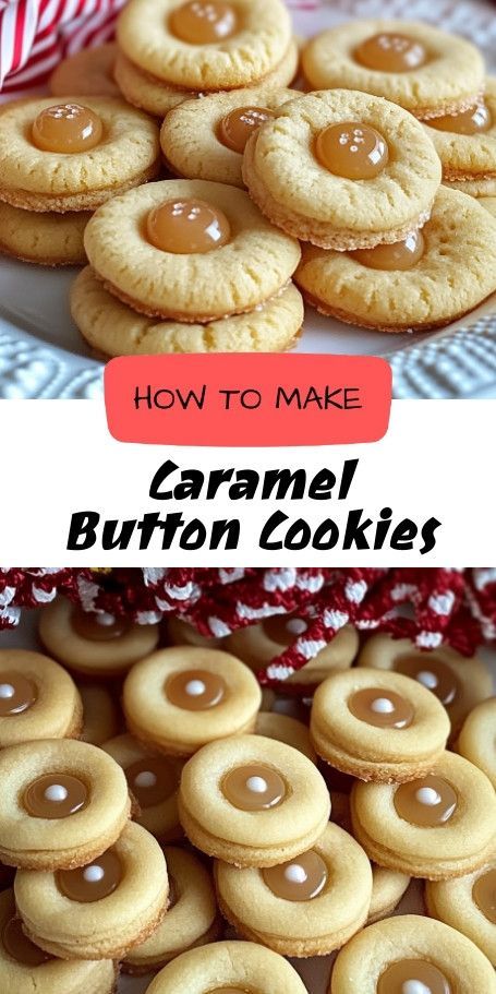 Button Cookies with Caramel Drizzle - Adorable & Delicious Treats Discover the perfect combination of buttery flavor and rich caramel with these Button Cookies. Easy to make and fun to eat, they're ideal for any occasion. Try this delightful cookie recipe today! Caramel Thumbprint Cookies, Easy Homemade Cookie Recipes, Button Cookies, Easy Homemade Cookies, Soft Caramel, Cookie Recipes Homemade, Caramel Cookies, Sweet Delights, Recipe Using