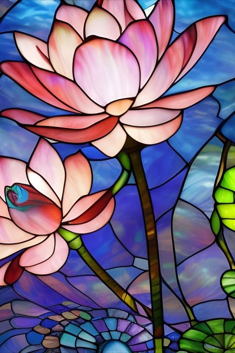 Garden Shrine, Stained Glass Lotus, Lotus Flower Drawing, Stain Glass Window Art, Stained Glass Studio, Stained Glass Patterns Free, Glass Window Art, Flower Drawing Design, Stained Glass Paint