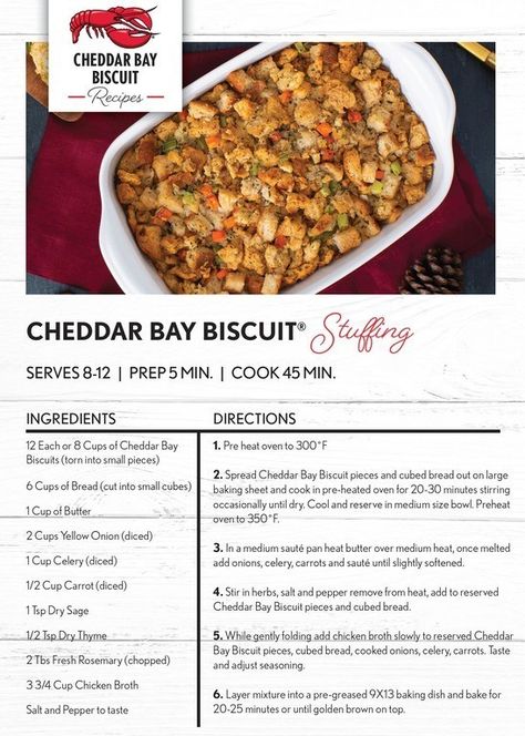 Seafood Stuffing, Red Lobster Restaurant, Red Lobster Cheddar Bay Biscuits, Red Lobster Biscuits, Stuffing Recipes For Thanksgiving, Cheddar Bay Biscuits, Traditional Thanksgiving, Cheddar Biscuits, Thanksgiving Stuffing