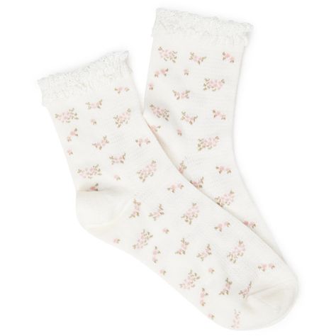 FOREVER 21 Crochet-Trimmed Floral Pattern Socks ($3.90) ❤ liked on Polyvore featuring intimates, hosiery, socks, accessories, cream, crew socks, forever 21 socks and forever 21 Pretty Socks, Socks Aesthetic, Png Clothes, Aesthetic Collection, Floral Socks, Dr Shoes, Green Socks, Clueless Outfits, Funky Socks