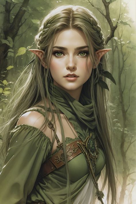 Wood Elf Dnd, Forest Elf Aesthetic, Weiblicher Elf, Elven Woman, Baby Dragon Art, Fae Aesthetic, Elf Drawings, Dnd Elves, Elf Warrior