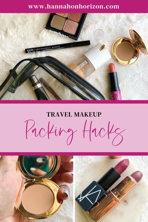 How to pack makeup for carry-on (with TSA-approved makeup products!) Makeup Travel Hacks, How To Pack Makeup For Travel, How To Pack Makeup In A Carry On, Packing Toiletries For Carry On, Carry On Travel Hacks, Travel Makeup Remover, Travel Makeup Palette, Carry On Makeup, Packing Toiletries