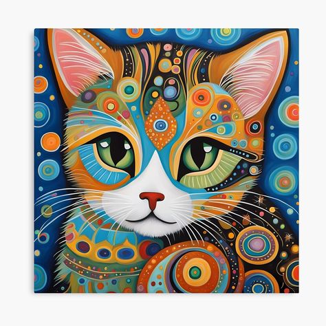 Folk Art Cat, Adobe Photoshop Elements, Kitten Cat, Feline, Folk Art, Kittens, Canvas Print, Canvas Prints, Canvas