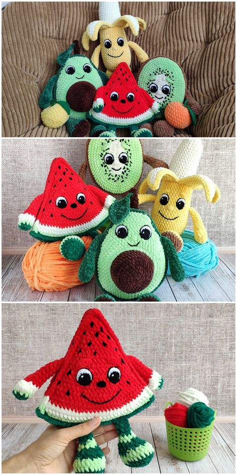 Mushrooms Crochet, Crochet Gnome Pattern, Stuffed Animal Pattern, Crochet Gnome, Amigurumi Food, Crochet Basket Pattern Free, Gnome Pattern, Watermelon Slice, Crochet Plushie