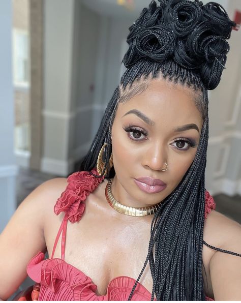 Pin Curl Box Braids, Braid Up And Down Hairstyles, Tabitha Brown Braids, Styling Braids, Curled Box Braids, Black Ponytail, Weave Hairstyles Braided, African American Braids, Formal Hair