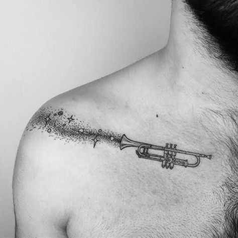 Trumpet Tattoo Ideas, Trumpet Tattoo, Sky Tattoos, Peace Tattoos, Music Notes Art, Round Of Applause, Music Tattoo Designs, Petite Tattoos, Gaming Tattoo