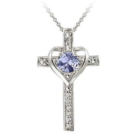 Sterling Silver Tanzanite  Diamond Accent Cross Heart Necklace -- Visit the image link more details. Heart Cross Necklace, Silver Cross Necklace, Cross Heart, Cross Necklaces, Christian Jewelry, Sapphire Necklace, Sterling Silver Cross, Cross Jewelry, Silver Gifts