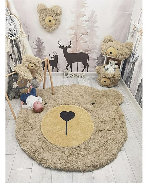 Sleek sellouts! 🤓. Order Custom Woodland Bear Nursery Rug - Soft Fluffy Adventure Themed Baby Room Decor, Cute Personalized Bear Rug Gift at €90.00 #BabyGift #WoodlandBear #CuteRug #NurseryRug #WoodlandDecor #BabyRoom #BabyDecor #PersonalizedRug #BearRug #NurseryDecor Nursery Bear Rug, Woodland Baby Nursery, Beer Decor, Thoughtful Baby Gifts, Tufting Ideas, Baby Boy Bear, Teddy Bear Nursery, Woodland Nursery Theme, Bear Rug