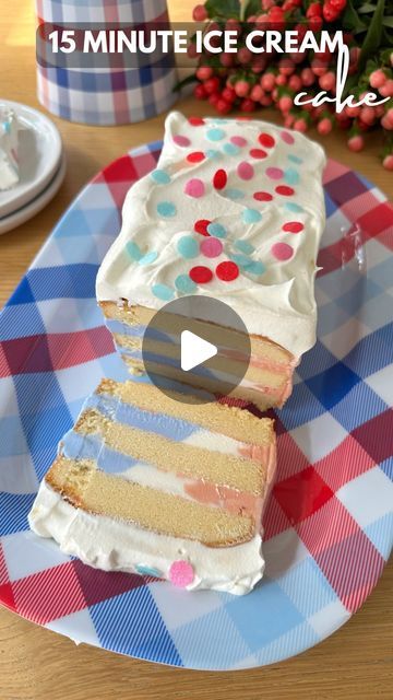 Jessie Jane Daye on Instagram: "15 Minute Ice Cream Cake 🍰 I have been making these summer ice cream cakes ever since my kids were little. It comes together in 15 minutes and you can use any ice cream! Comment “recipe” for an instant clickable link detailing everything I used sent straight to your dm ❤️🤍🩵

 https://www.jessiedaye.com/all-recipes/2024/6/3/15-minute-ice-cream-cake

Ingredients:
@saraleebread Frozen Poundcake
Ice Cream
Frozen whipped topping
Confetti sprinkles 

#icecream #dessert #fourthofjuly" Pound Cake Ice Cream Cake, Ice Cream Cake Birthday, Cake With Ice Cream, Layered Ice Cream Cake, Sara Lee Pound Cake, Ice Cream Cheesecake, Brownie Ice Cream Cake, Cake Summer, Ice Cream Cakes