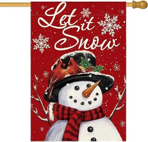 Amazon.com : AVOIN colorlife Let It Snow Snowman Snowflake Christmas House Flag 28x40 Inch Double Sided, Red Winter Farmhouse Yard Outdoor Decorative Flag : Patio, Lawn & Garden Snowmen Art, Farmhouse Yard, Decorative Flags Outdoor, Winter Flags, Let It Snow Snowman, Winter Farmhouse, Snowman Snowflake, Snowflake Christmas, House Flag