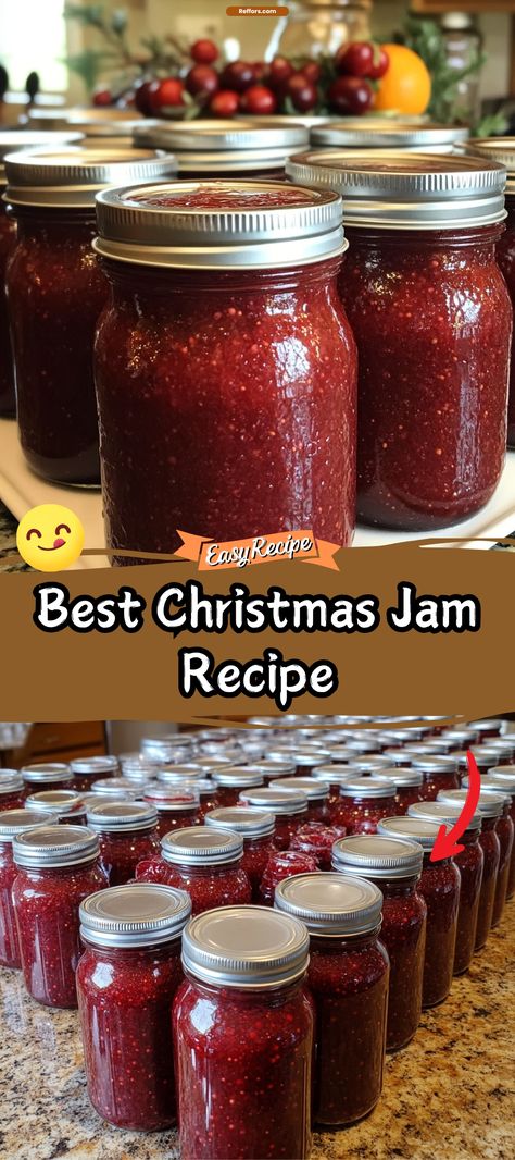 Canned Christmas Jam, Spiced Christmas Jam Recipes Homemade, Christmas Jam Recipes No Pectin, Spicy Christmas Jam, Jelly Gift Ideas, Canning Christmas Jam, Christmas Jam Canning Recipe, Christmas Jam No Pectin, Freshtech Jam And Jelly Maker Recipes