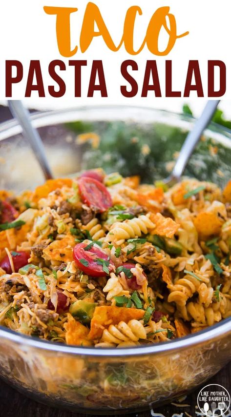 Pasta Salad Healthy, Delicious Pasta Salad, Taco Pasta Salad, Healthy Pasta Salad, Summer Potluck, Creamy Cucumber Salad, Taco Salad Recipes, Cheese Chips, Taco Pasta