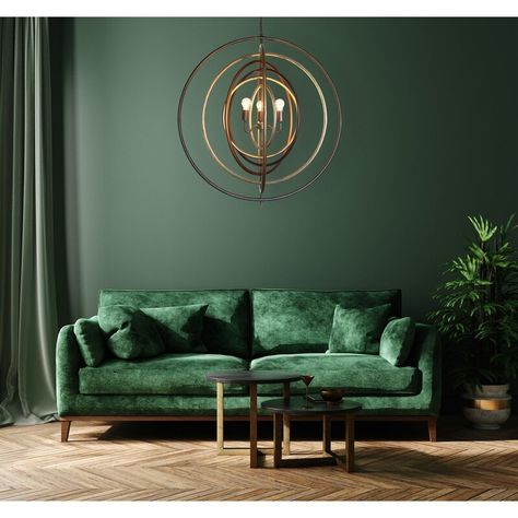 Mercer41 Sigtuna 3 - Light Unique / Statement Globe Chandelier & Reviews | Wayfair Living Room Design Green, Circle Pendant Light, Ring Pendant Light, Gold Console Table, Paint Color Inspiration, Interiors Dream, Globe Chandelier, Gold Highlights, Creative Co Op