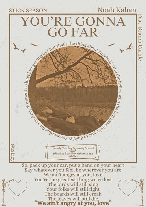 You’re gonna go far- Noah Kahan- stick season- poster Noah Kahan Song Poster, Noah Kahan Computer Wallpaper, Noah Kahan Stick Season Poster, Stick Season Poster, You're Gonna Go Far Noah Kahan, Noah Kahan Everywhere Everything, Pinegrove Poster, Noah Kahan Poster Aesthetic, Posters Noah Kahan