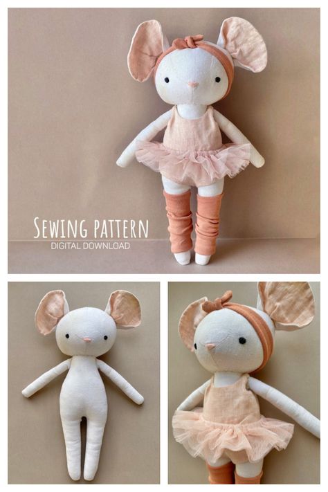 Fabric Doll Sewing Pattern, Mouse Doll Pattern Free, Mouse Stuffed Animal Pattern, Sewn Doll Pattern, Free Toy Sewing Patterns, Sewing Patterns Toys, Free Sewing Patterns Stuffed Animals, Maileg Patterns, Mouse Sewing Pattern Free