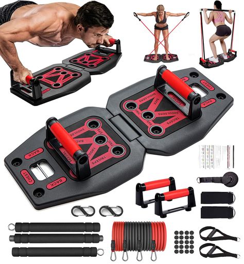 LAKXSF Home Gym Exercise Equipment - Portable Workout System 17 Fitness Accessories 9 in1 Push Up Board Set, Resistance Bands with Pilates Bar Strength Training Abs Shoulders Back Butt (As an Amazon Associate I earn from qualifying purchases) Dynamic Workout, Push Up Board, Push Up Handles, Home Gym Set, Pilates Bar, Home Gym Exercises, Up Board, Fitness Accessories, Chest Muscles