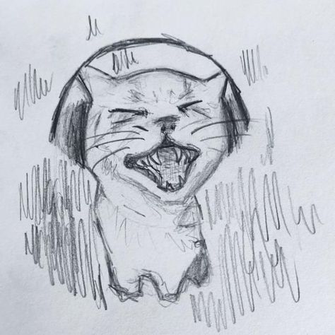 Cat Music Drawing, Cat With Headphones Doodle, Cat Screaming With Headphones, Cat Wearing Headphones Drawing, Cat Easy Sketch, Music Cat Drawing, Meme Sketch Ideas, Cat With Headphones Drawing, Cat Sketch Pencil