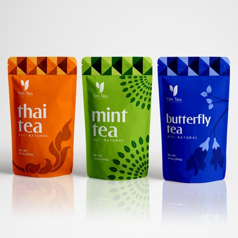 Unique Coffee Packaging, Tea Branding Design, Tea Packing Design, Tea Branding, Tea Pouch, Kids Packaging, Packaging Snack, Spices Packaging, Tea Labels