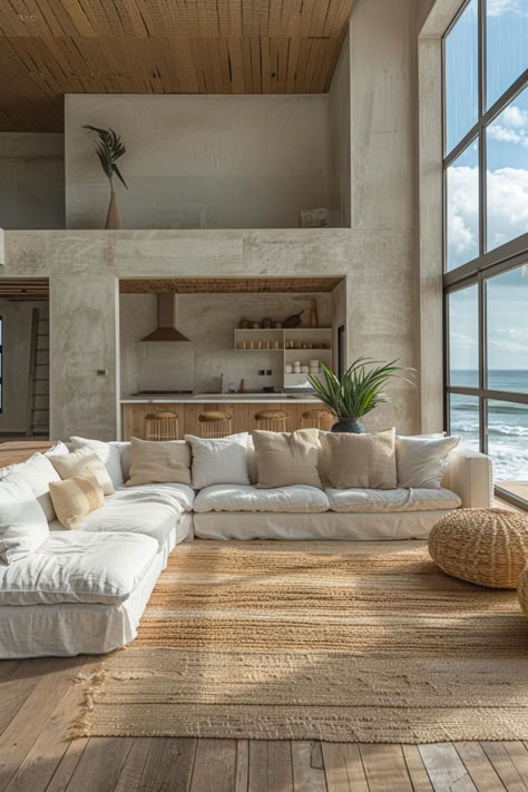 40 Modern Coastal Decor Ideas for a Serene Home Coastal Industrial Decor, Modern Beach Home, Artist Retreat, Modern Parisian, Serene Home, Minimalist Living Room Ideas, Neutral Bedroom Decor, Modern Coastal Decor, Beach House Interior Design