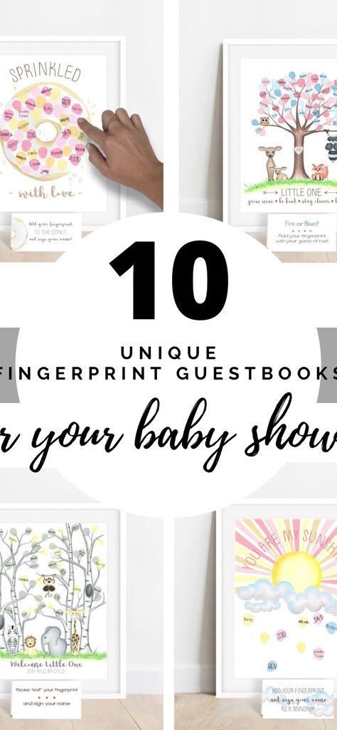 10 Unique Fingerprint Guestbook Alternatives for your Baby Shower – Custom Fingerprint Trees, Invitations and Art Prints Baby Shower Guest Sign In Ideas, Baby Shower Crafts For Guests, Baby Shower Thumbprint Guest Book, Fingerprint Guest Book Sign, Baby Shower Guest Book Ideas, Thumbprint Guest Books, Baby Shower Fingerprint, Baby Shower Guestbook, Baby Shower Guest Book Alternative