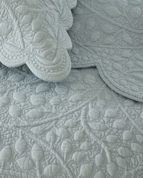 Garden Trapunto Organic-Cotton Quilt | Garnet Hill Bedroom Linens Bedding, How To Layer A Bed Like A Designer, French Country Quilt, Soft Surroundings Bedding, Traditional Style Bedroom, Blue And Cream Bedroom, Trapunto Quilting, French Rustic Decor, Bed Coverings