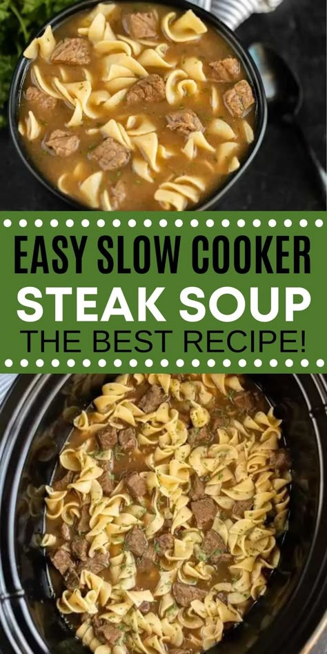 Slow Cooker Steak Recipes, Crock Pot Steak, Steak Soup Recipes, Steak Soup, Slow Cooker Steak, Beef Soup Recipes, Homemade Soup Recipe, Crockpot Soup Recipes, Slow Cooked Beef