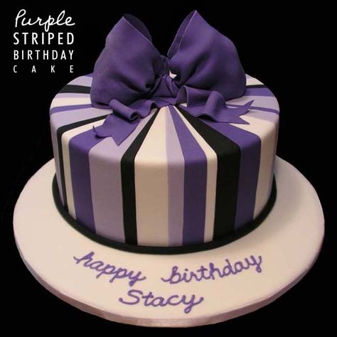 Purple Striped Birthday Cake Striped Birthday Cake, Planet Cake, Purple Cakes Birthday, Birthday Cake Writing, 76th Birthday, Purple Cake, Striped Cake, Birthday Cakes For Her, Purple Cakes