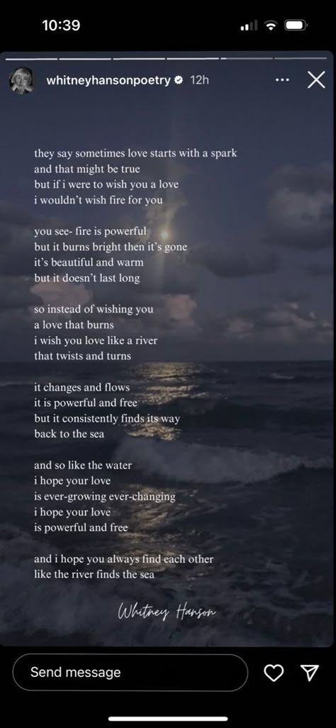 Wedding Poem Whitney Hanson, Love Poems For Wedding Ceremony Reading, Readings For Wedding Ceremony, Poems About Marriage, Wedding Poems For Ceremony, Poems About Dreams, Wedding Poems Reading, Water Poems, Blessing Poem