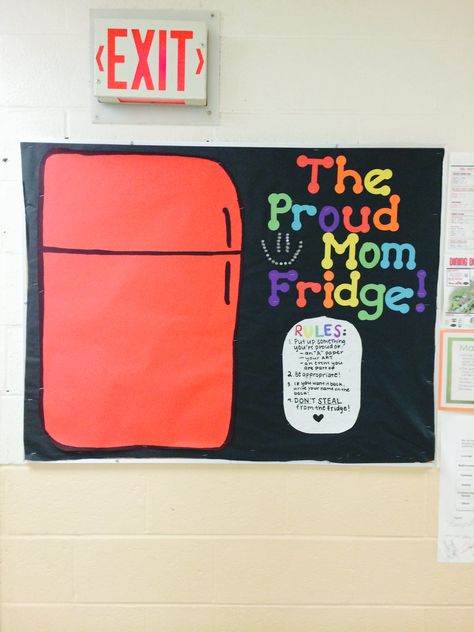 Family Engagement Bulletin Board, Ra September Bulletin Board, Proud Mom Fridge Bulletin Board, Proud Ra Fridge, Class Fridge Bulletin Board, Funny Bulletin Board Ideas, Classroom Fridge Bulletin Board, Door Decs College Residence Life, Residence Hall Themes