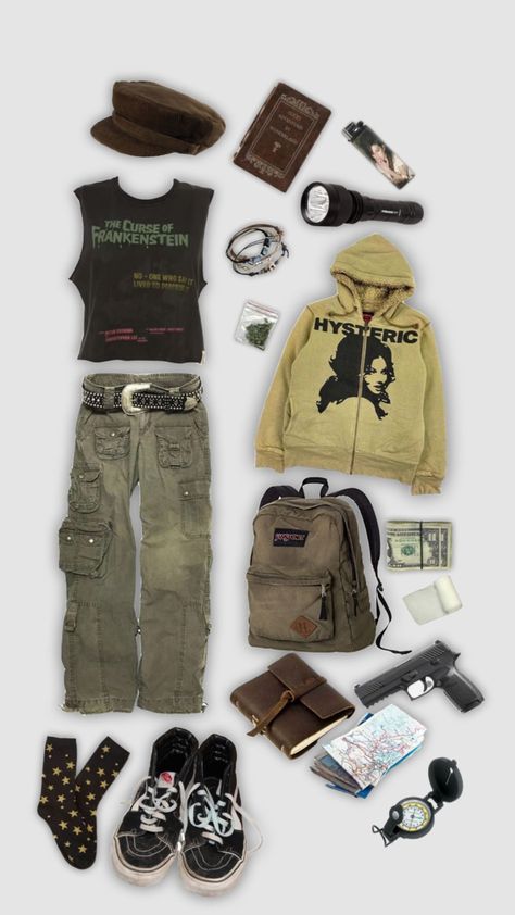 #outfitinspo #outfit #apocalypsecore #apocalypse #apocalyptic #twd #thewalkingdead Grunge Punk Outfits, Fire Clothes, Grunge Accessories, Future Clothes, Thrifted Outfits, Fresh Outfits, Guys Clothing Styles, Vibe Clothes, Swag Style