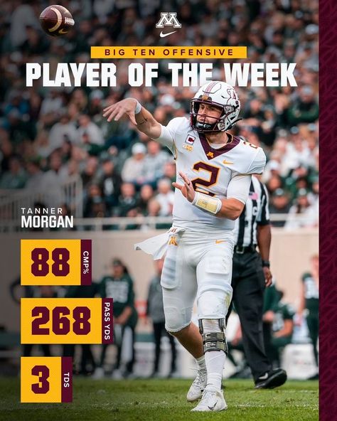 Tanner Morgan Player of the week graphic Football Stats Graphic, Stats Graphic Design, Football Stats Design, Sports Stats Graphics, Player Of The Week Graphic, Matchday Graphic, Sports Marketing Design, Sports Typography, Hope College