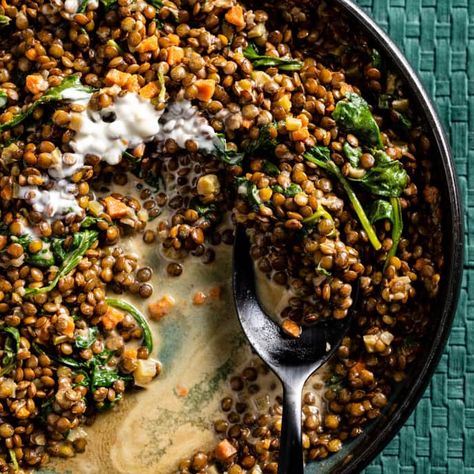 Lentilles du Puy with Spinach and Crème Fraîche | Cook's Country Cooks Country, Cooks Country Recipes, French Lentils, Lentil Dishes, Cooking App, America's Test Kitchen Recipes, America's Test Kitchen, Lentil Recipes, Creamed Spinach