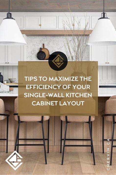 Tips to Maximize the Efficiency of Your Single-Wall Kitchen Cabinet Layout Kitchen With Appliances All On One Wall, Single Line Kitchen Layout, Single Wall Kitchen Layout Ideas, One Wall Kitchens, Single Wall Kitchen Ideas, Kitchen Cabinets Ceiling Height, Kitchen Cabinet Layouts, One Wall Kitchen Ideas, Full Wall Kitchen