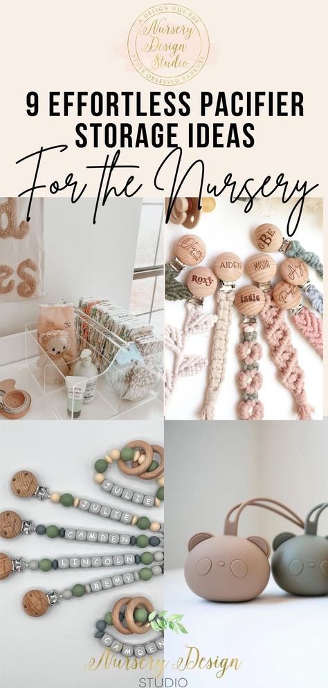 Here are nine baby pacifier storage ideas to help you keep your baby's pacifiers organized and within easy reach. Binky Storage Ideas, Pacifier Storage Ideas, Paci Storage, Pacifier Organization, Baby Bottle Organization, Best Pacifiers, Pacifier Storage, Baby Pacifier Holder, Baby Registry List