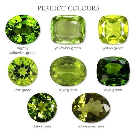 August Birthstone Color: Exploring the Radiant Greens of Peridot Gemstones Chart, Jewelry Knowledge, Peridot Color, Jewelry Education, Peridot Jewelry, Crystal Healing Stones, Rocks Crystals, Gemstones And Crystals, Green Gems