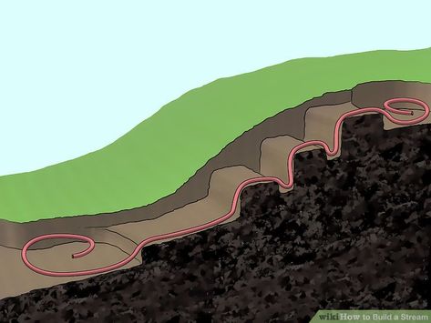 How to Build a Stream (with Pictures) - wikiHow Backyard Stream, Garden Stream, Backyard Fountain, Slope Design, Fishing Pond, Building A Pond, Garden Pond Design, Diy Pond, Fountains Backyard