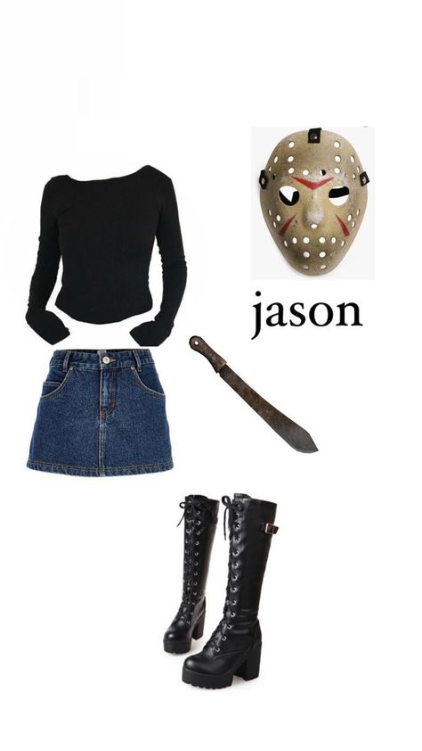 Horror Girl Halloween Costumes, Female Jason Voorhees Cosplay, Jason Woman Costume, Jason Girl Costume, Jason Costume Women Diy, Freddy And Jason Costume Women, Jason Female Costume, Jason Costume Girl, Cute Jason Costume