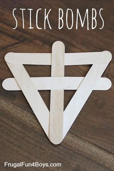 Here’s another fun thing to do with popsicle sticks – build them into stick bombs! Popsicle stick bombs are quick to make and fun to throw.  The boys thought it was cool that they are kind of like ninja stars, and they loved how the sticks fly apart in all directions when they hit something. … Stick Projects, Battle Party, Experiments Kids, Kid Games, Wolf Stuff, Scout Activities, Popsicle Stick Crafts, Daycare Crafts, Crafts For Boys