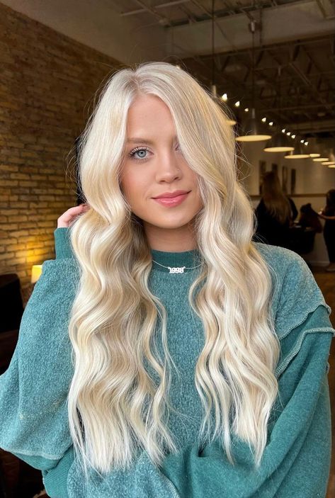 Complete Blonde Hair, Full Blonde Dyed Hair, Blonde Highlights On Blonde Hair Platinum, Ivey Blonde Hair, Light Blonde Long Hair, Full Blonde Hair Color Ideas, Blonde Hair With Highlights Platinum, Blonde Hair With Extensions Long, Fully Blonde Hair