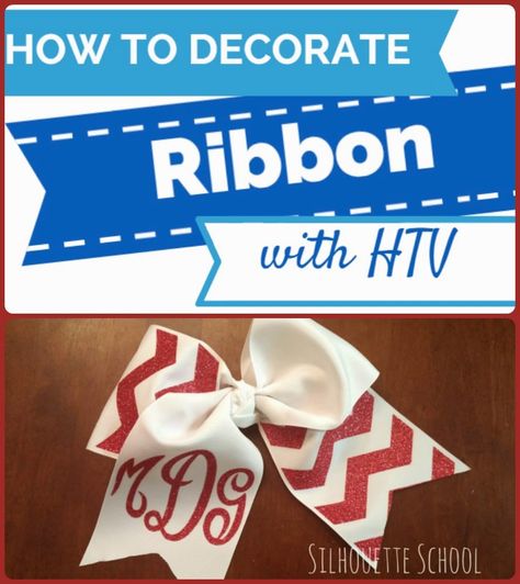 How to Decorate Ribbon with HTV (More than Just for Silhouette Cheer Bows!) ~ Silhouette School Ribbon Silhouette, Cheer Flexibility, Silhouette Cameo 2, Vinyl Projects Silhouette, Bow Inspiration, Brownie Scouts, Cameo Crafts, Htv Projects, Cheer Ideas