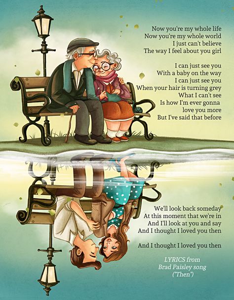 Love Drawing Inspiration, Couple Illustration Romantic Cute, Brad Paisley Songs, Up Carl Y Ellie, Old Couple, Easy Love Drawings, Country Song, Cute Quotes For Life, Cute Images With Quotes