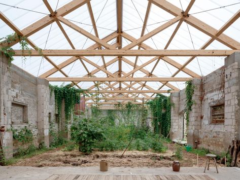 Sustainability, art and German farmhouse architecture meet at Gutshof Güldenhof Concrete Staircase, German Architecture, Farmhouse Architecture, Smooth Concrete, Timber Roof, Concrete Stairs, Nature Architecture, Roof Trusses, Wooden Staircases